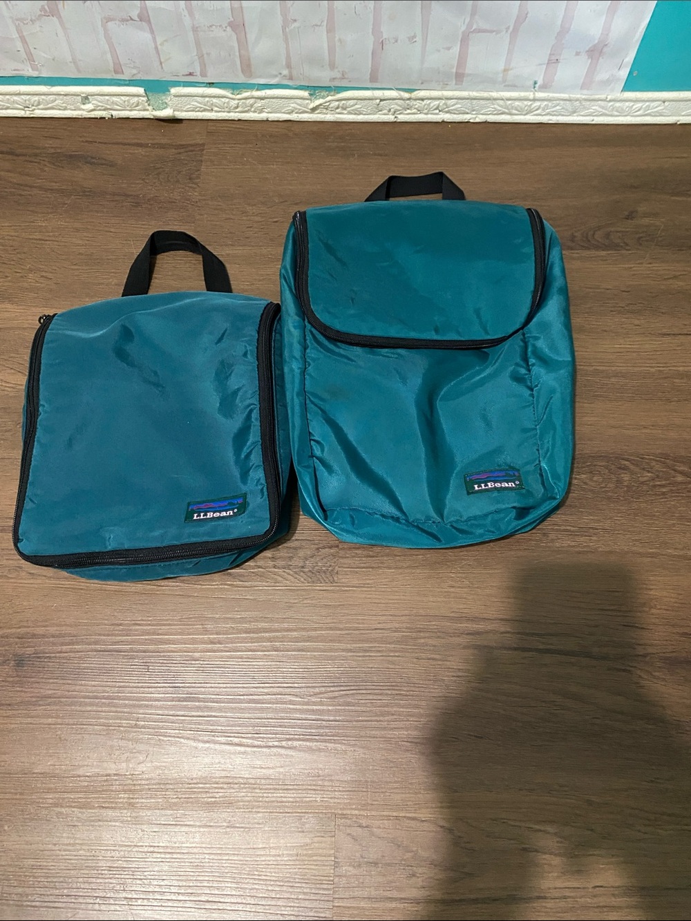 L.L. Bean VTG Teal Travel Toiletry Hanging Organizer Bag Set